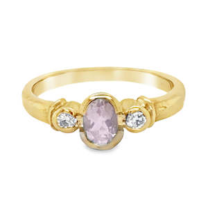 9ct Yellow Gold Rose Quartz & Lab Grown Diamond Ring