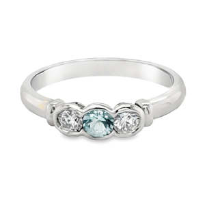 Coloured Stone Rings 1: 18ct White Gold Aquamarine & Diamond Ring