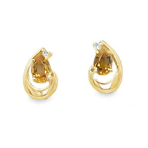 9ct Yellow Gold Pear Cut Citrine & Lab Grown Diamond Stud Earrings