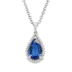 Coloured Stone Jewellery: 18ct White Gold Tanzanite & Diamond Pendant