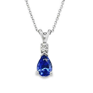 Coloured Stone Jewellery: 9ct White Gold Tanzanite & Diamond Pendant