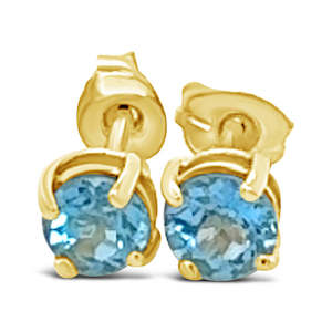 Coloured Stone Jewellery: 9ct Yellow Gold Swiss Blue Topaz Stud Earrings