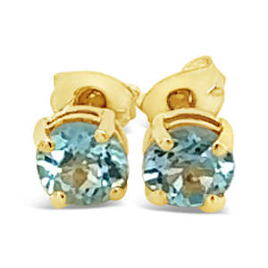 Coloured Stone Jewellery: 9ct Yellow Gold 5mm Round Sky Blue Topaz Stud Earrings