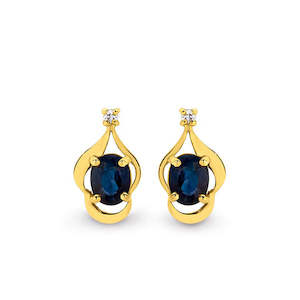 Coloured Stone Jewellery: 9ct Yellow Gold Sapphire and Diamond Earrings