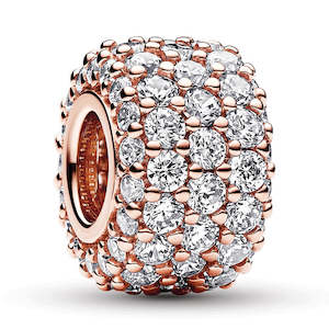 Charms: 14K Rose Gold-Plated Charm With Clear Cubic Zirconia