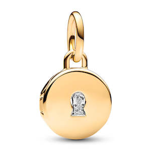 Charms: Key Hole Engravable Locket 14K Gold-Plated Dangle With Clear Cubic Zirconia