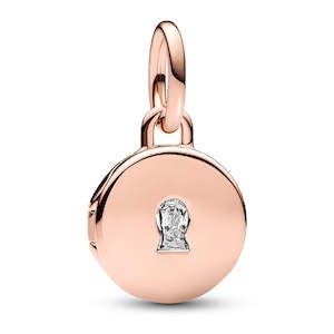 Key Hole Engravable Locket 14K Rose Gold-Plated Dangle With Clear Cubic Zirconia