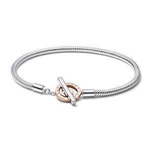 Pandora Bracelets: Snake Chain Sterling Silver And 14K Rose Gold-Plated Toggle Bracelet