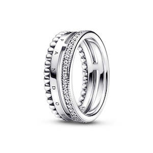 Pandora Rings: Pandora Logo Sterling Silver Ring With Clear Cubic Zirconia