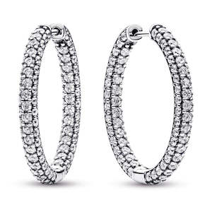 Pandora Earrings: Sterling Silver Hoop Earrings With Clear Cubic Zirconia