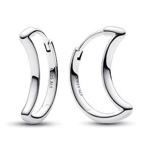 Pandora Earrings: Crescent Moon Shaped Sterling Silver Hoop Earrings
