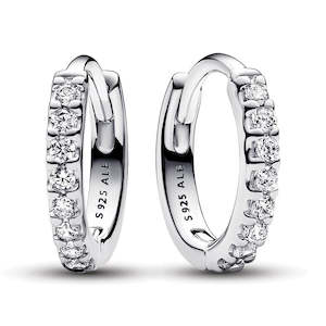 Sterling Silver Hoop Earrings With Clear Cubic Zirconia