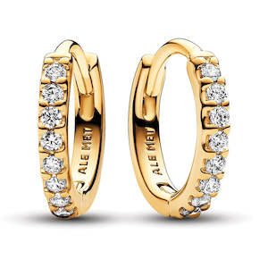 Pandora Earrings: 14K Gold-Plated Hoop Earrings With Clear Cubic Zirconia