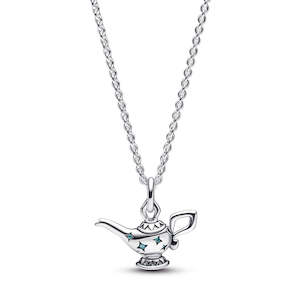 Pandora Pendants: Disney Aladdin Lamp Sterling Silver Collier With Teal Cubic Zirconia