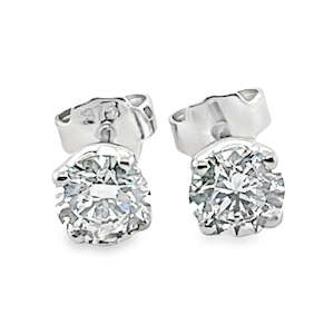 Lab Grown Diamonds: 9ct White Gold 1.01ct Solitaire Round Brilliant Cut Lab Grown Diamond Ear Studs