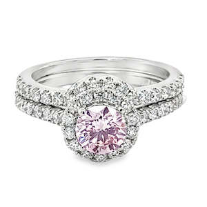 Lab Grown Diamonds: 18ct White Gold Pink Lab Grown Diamond Wedding Ring Set