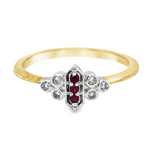 Mijanou: 9ct Yellow Gold Ruby & Diamond Dress Ring