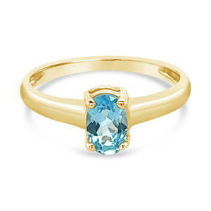 Gem Sale: 9ctYellow Gold Swiss Blue Topaz Ring 6x4mm Oval