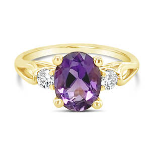 10ct Yellow Gold Amethyst 9x7mm Oval Lab Grown Diamond