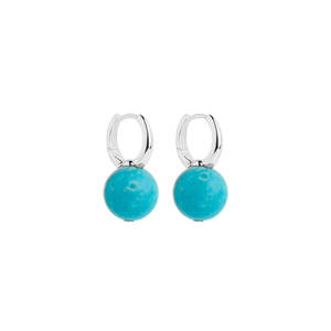Dyed Turquoise Ball Bead Attached To Silver Huggie Earring