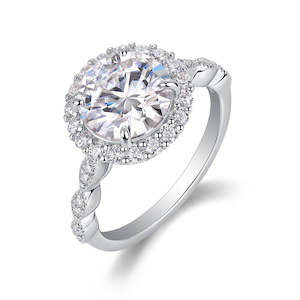 Frontpage: [Lavish Round] Straight Arm Micro-paved 3 carat Moissanite Ring in Sterling Silver