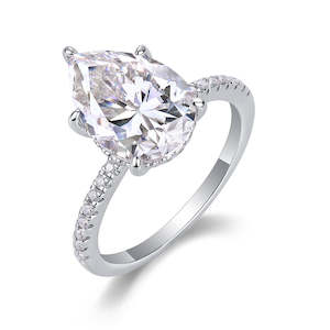 Frontpage: [Lavish Pear] Straight Arm Micro-paved 5.0 carat Moissanite Ring in Sterling Silver