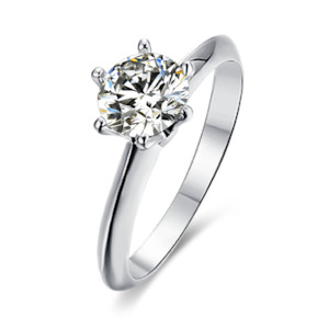 Frontpage: [ The Classic Six Claws] Straight Arm 1 carat D Color Moissanite Ring in Sterling Silver
