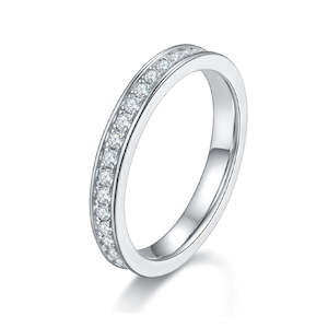 Straight Arm Micro-paved Moissanite Eternity Ring in Sterling Silver 1.5mm
