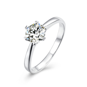 [The Classic Six Claws] Straight Arm 1 carat D Color Moissanite Ring in Sterling Silver