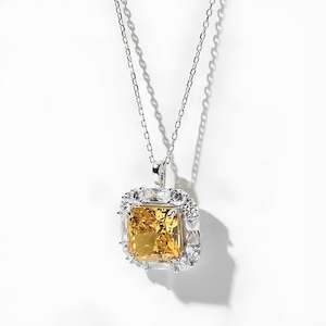 Necklace: [Golden Square] Cubic Zirconia Necklace in Sterling Silver