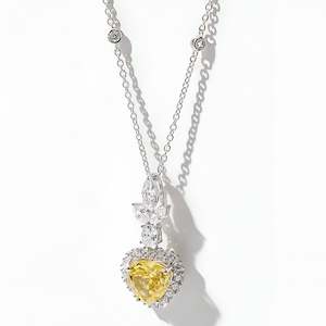 [Golden Heart] Cubic Zirconia Necklace in Sterling Silver