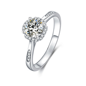 [Blossoming] Straight Arm Micro-paved 1 carat D Color Moissanite Ring in Sterling Silver