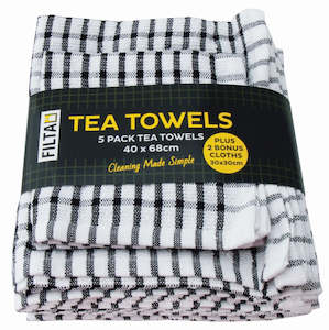 Filta Cleaning Products Terry Cotton 5 Pc Tea Towel + 2 Dish Cloth Black