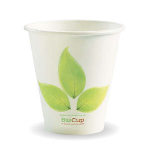 Coffee: Biopak Single Wall Paper Cup Leaf 8oz 280ml 90mm Carton 1000