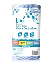 Essentials Colour Coded Heavy Duty Wipes 90 Sheets per roll Blue