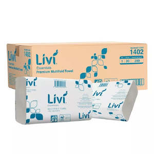 Hygiene: Livi Essentials 1402 Slimfold Paper Towel 1 Ply 200 Sheets per pack White Carton of 20