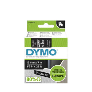 Packaging: Dymo D1 Labelling Tape 12mmx7m White On Black