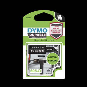 Packaging: Dymo D1 Durable Label Printer Tape White On Black 12mmx3m