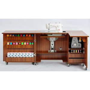 Large Foldable Sewing Cabinet & Table Dark Oak/Teak White