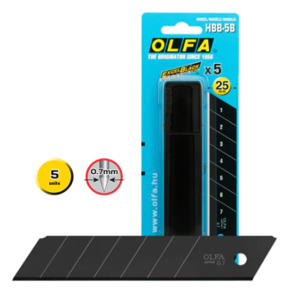 Quilting: OLFA 25 mm HBB Ultra‑Sharp Black Snap-Off Blade – 5 Pack