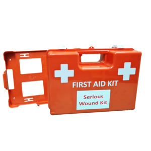 Serious Wound, Portable Trauma First Aid Kit, In Orange Wall Mountable, First Aid Box