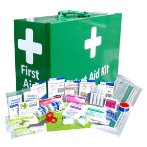 First Aid Kits: Premium 1-50 Person Industrial First Aid Work Place Kit Landscape in Metal Wall Mountable Green cabinet