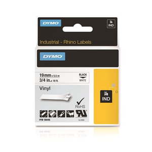DYMO 18445 Genuine Rhino Industrial Vinyl Labels, 19mm x 5.5m, Black on White