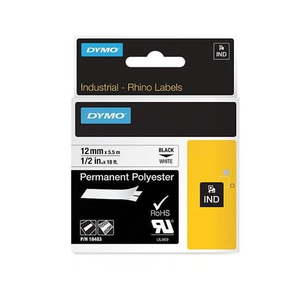 DYMO 18483 Genuine Rhino Industrial Labels-Permanent Polyester 12mm, Black on Wh&hellip;