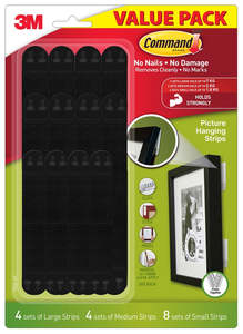 Command Picture Hanging Strips 17036BLK-NRVP Narrow Black, Value Pack of 8 Sets