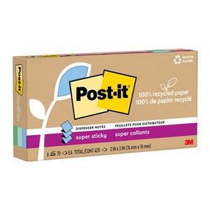 Post It: Post-it Recycled Super Sticky Pop Up Notes 76x76mm, Oasis, Pack of 6 x 100 sheets (R330R-6SST)