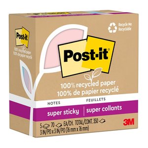 Post-it Recycled Super Sticky Notes 76x76mm, Wanderlust, Pack of 5 x 100 sheets &hellip;