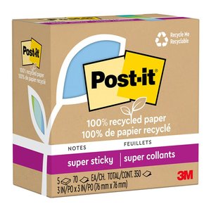 Post-it Recycled Super Sticky Notes 76x76mm, Oasis, Pack of 5 x 100 sheets (654R-5SST)