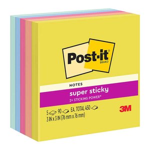 Post It: Post-it Super Sticky Notes 76x76mm Summer Joy, Pack of 5 (654-5SSJOY)