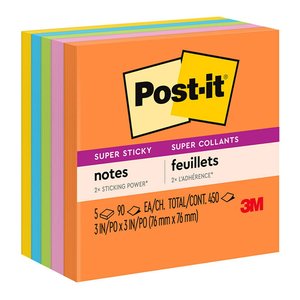3M Super Sticky Post It Note 76 x 76mm x 5 Pads (654-5SSAU)